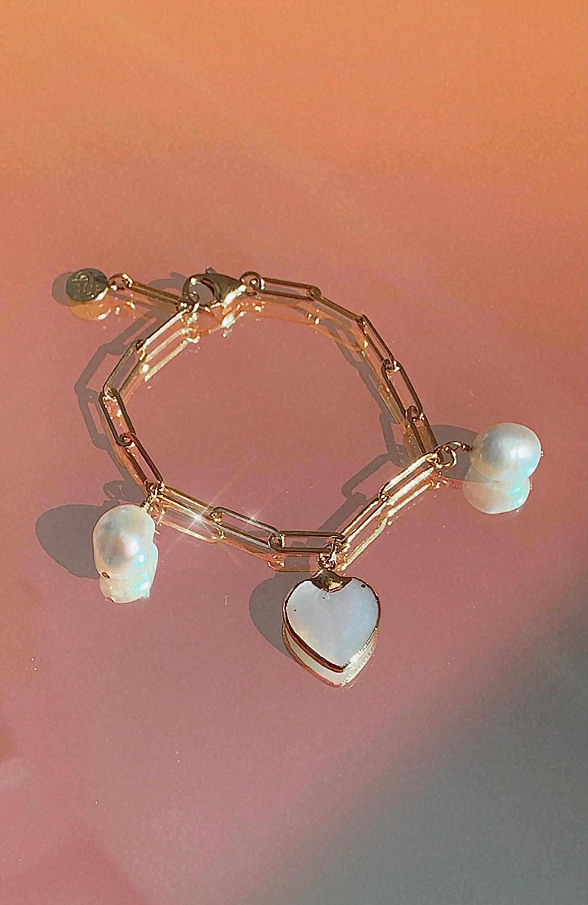 Pearl Heart Charm Bracelet