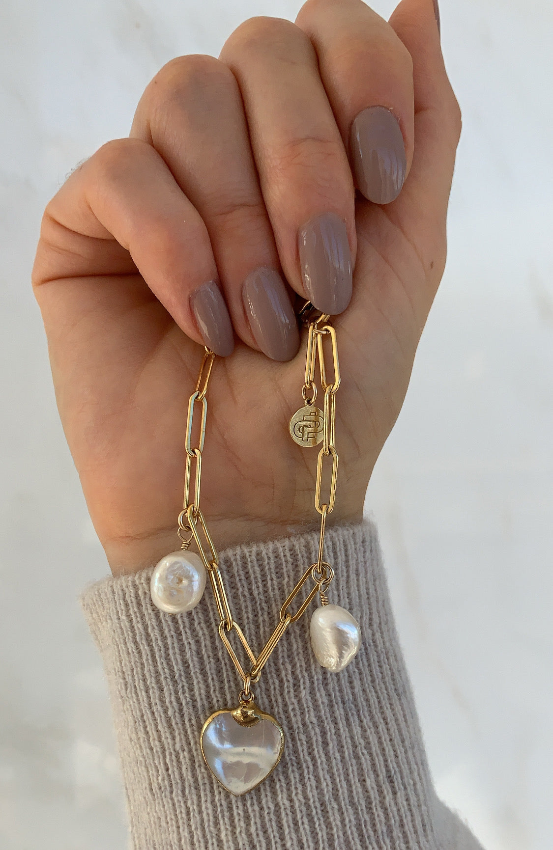 Pearl Heart Charm Bracelet