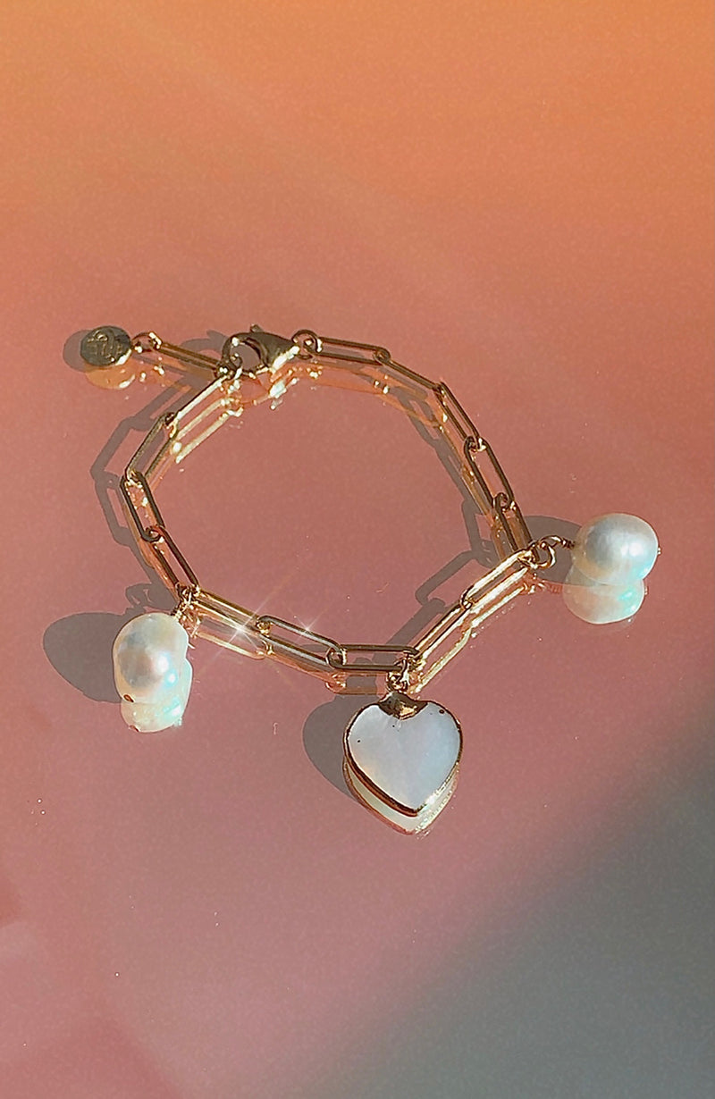 Pearl Heart Charm Bracelet
